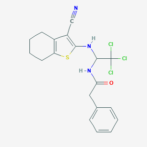 molecular formula C19H18Cl3N3OS B400062 2-phenyl-N-{2,2,2-trichloro-1-[(3-cyano-4,5,6,7-tetrahydro-1-benzothien-2-yl)amino]ethyl}acetamide 