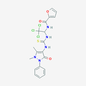 molecular formula C19H18Cl3N5O3S B400063 N-[2,2,2-trichloro-1-({[(1,5-dimethyl-3-oxo-2-phenyl-2,3-dihydro-1H-pyrazol-4-yl)amino]carbonothioyl}amino)ethyl]-2-furamide 