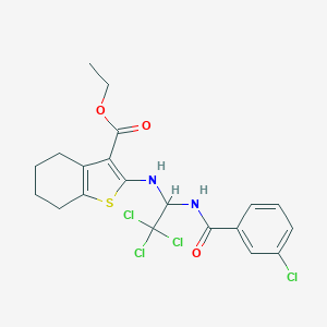 molecular formula C20H20Cl4N2O3S B400066 Ethyl 2-({2,2,2-trichloro-1-[(3-chlorobenzoyl)amino]ethyl}amino)-4,5,6,7-tetrahydro-1-benzothiophene-3-carboxylate 