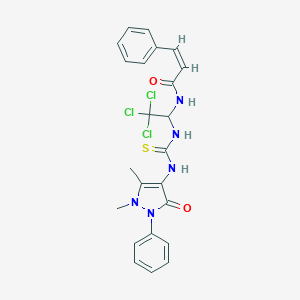molecular formula C23H22Cl3N5O2S B400067 3-phenyl-N-[2,2,2-trichloro-1-({[(1,5-dimethyl-3-oxo-2-phenyl-2,3-dihydro-1H-pyrazol-4-yl)amino]carbothioyl}amino)ethyl]acrylamide 