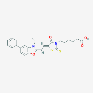 molecular formula C26H26N2O4S2 B400095 6-[(5Z)-5-[(2E)-2-(3-ethyl-5-phenyl-1,3-benzoxazol-2-ylidene)ethylidene]-4-oxo-2-sulfanylidene-1,3-thiazolidin-3-yl]hexanoic acid 