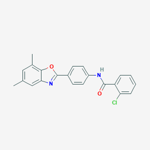 molecular formula C22H17ClN2O2 B400103 2-chloro-N-[4-(5,7-dimethyl-1,3-benzoxazol-2-yl)phenyl]benzamide 
