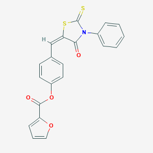 molecular formula C21H13NO4S2 B400107 4-[(4-Oxo-3-phenyl-2-thioxo-1,3-thiazolidin-5-ylidene)methyl]phenyl 2-furoate 