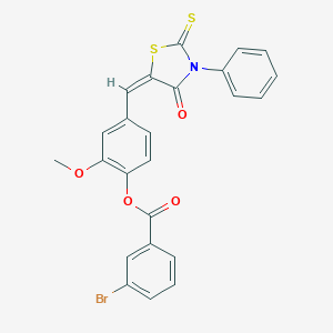 molecular formula C24H16BrNO4S2 B400109 2-Methoxy-4-[(4-oxo-3-phenyl-2-thioxo-1,3-thiazolidin-5-ylidene)methyl]phenyl 3-bromobenzoate 