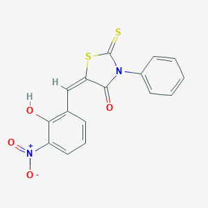 molecular formula C16H10N2O4S2 B400124 5-{2-Hydroxy-3-nitrobenzylidene}-3-phenyl-2-thioxo-1,3-thiazolidin-4-one 