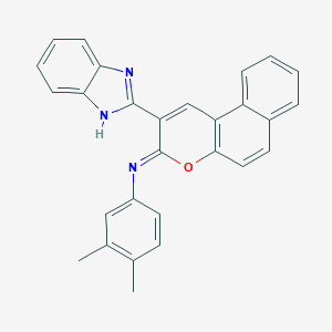 molecular formula C28H21N3O B400131 N-[2-(1H-benzimidazol-2-yl)-3H-benzo[f]chromen-3-ylidene]-N-(3,4-dimethylphenyl)amine 