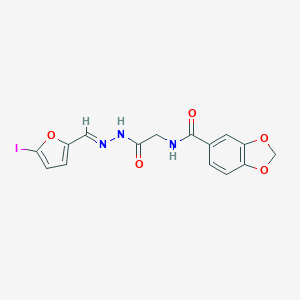 molecular formula C15H12IN3O5 B400167 N-(2-{2-[(5-iodo-2-furyl)methylene]hydrazino}-2-oxoethyl)-1,3-benzodioxole-5-carboxamide 