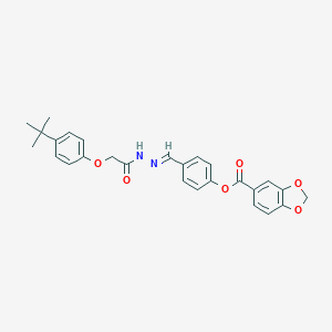 molecular formula C27H26N2O6 B400169 4-{2-[(4-Tert-butylphenoxy)acetyl]carbohydrazonoyl}phenyl 1,3-benzodioxole-5-carboxylate 