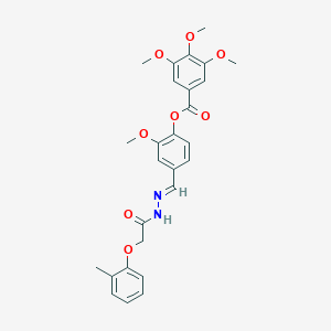 molecular formula C27H28N2O8 B400181 2-methoxy-4-[(E)-{2-[(2-methylphenoxy)acetyl]hydrazinylidene}methyl]phenyl 3,4,5-trimethoxybenzoate 