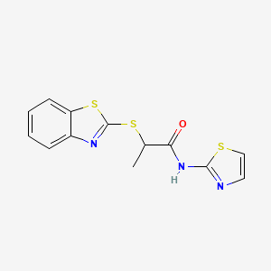 molecular formula C13H11N3OS3 B4001811 2-(1,3-benzothiazol-2-ylsulfanyl)-N-(1,3-thiazol-2-yl)propanamide 