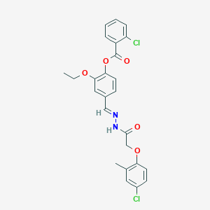 molecular formula C25H22Cl2N2O5 B400187 4-{2-[(4-Chloro-2-methylphenoxy)acetyl]carbohydrazonoyl}-2-ethoxyphenyl 2-chlorobenzoate 