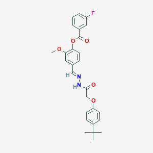 molecular formula C27H27FN2O5 B400191 4-{2-[(4-Tert-butylphenoxy)acetyl]carbohydrazonoyl}-2-methoxyphenyl 3-fluorobenzoate 