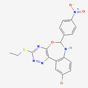 molecular formula C18H14BrN5O3S B4002250 10-bromo-3-(ethylthio)-6-(4-nitrophenyl)-6,7-dihydro[1,2,4]triazino[5,6-d][3,1]benzoxazepine 