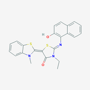 molecular formula C23H19N3O2S2 B400251 3-ethyl-2-[(2-hydroxy-1-naphthyl)imino]-5-(3-methyl-1,3-benzothiazol-2(3H)-ylidene)-1,3-thiazolidin-4-one 