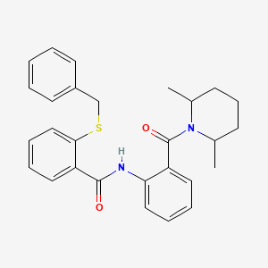 molecular formula C28H30N2O2S B4002589 2-(benzylthio)-N-{2-[(2,6-dimethyl-1-piperidinyl)carbonyl]phenyl}benzamide 