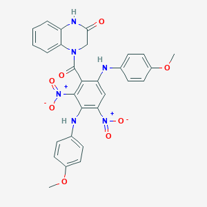 molecular formula C29H24N6O8 B400262 4-[2,4-bisnitro-3,6-bis(4-methoxyanilino)benzoyl]-3,4-dihydro-2(1H)-quinoxalinone 