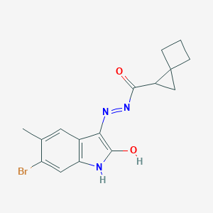 molecular formula C16H16BrN3O2 B400277 N'-(6-bromo-5-methyl-2-oxo-1,2-dihydro-3H-indol-3-ylidene)spiro[2.3]hexane-1-carbohydrazide 