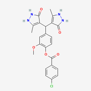 molecular formula C23H21ClN4O5 B4002855 4-[bis(5-hydroxy-3-methyl-1H-pyrazol-4-yl)methyl]-2-methoxyphenyl 4-chlorobenzoate 