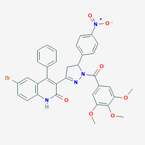 molecular formula C34H27BrN4O7 B400286 6-bromo-3-(5-(4-nitrophenyl)-1-(3,4,5-trimethoxybenzoyl)-4,5-dihydro-1H-pyrazol-3-yl)-4-phenylquinolin-2(1H)-one CAS No. 327039-16-7