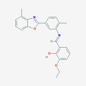 molecular formula C24H22N2O3 B400296 2-Ethoxy-6-({[2-methyl-5-(4-methyl-1,3-benzoxazol-2-yl)phenyl]imino}methyl)phenol 
