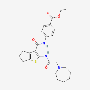 molecular formula C25H31N3O4S B4003034 ethyl 4-[[2-[[2-(azepan-1-yl)acetyl]amino]-5,6-dihydro-4H-cyclopenta[b]thiophene-3-carbonyl]amino]benzoate 