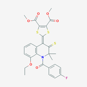molecular formula C27H24FNO6S3 B400314 dimethyl 2-(8-ethoxy-1-(4-fluorobenzoyl)-2,2-dimethyl-3-thioxo-2,3-dihydro-4(1H)-quinolinylidene)-1,3-dithiole-4,5-dicarboxylate 