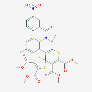 molecular formula C32H28N2O11S3 B400315 Tetramethyl 5',5',9'-trimethyl-6'-[(3-nitrophenyl)carbonyl]-5',6'-dihydrospiro[1,3-dithiole-2,1'-thiopyrano[2,3-c]quinoline]-2',3',4,5-tetracarboxylate 