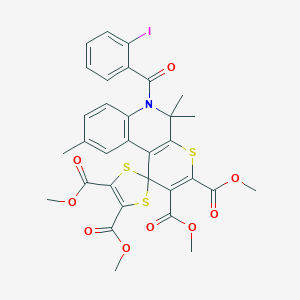 molecular formula C32H28INO9S3 B400318 Tetramethyl 6'-[(2-iodophenyl)carbonyl]-5',5',9'-trimethyl-5',6'-dihydrospiro[1,3-dithiole-2,1'-thiopyrano[2,3-c]quinoline]-2',3',4,5-tetracarboxylate 
