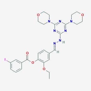 molecular formula C27H30IN7O5 B400323 4-{2-[4,6-Di(4-morpholinyl)-1,3,5-triazin-2-yl]carbohydrazonoyl}-2-ethoxyphenyl 3-iodobenzoate 