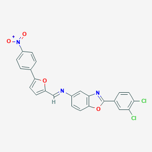 molecular formula C24H13Cl2N3O4 B400326 2-(3,4-Dichlorophenyl)-5-{[(5-{4-nitrophenyl}-2-furyl)methylene]amino}-1,3-benzoxazole 