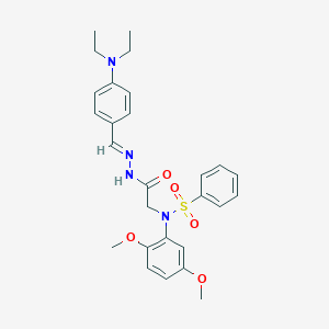 molecular formula C27H32N4O5S B400331 N-(2-{2-[4-(diethylamino)benzylidene]hydrazino}-2-oxoethyl)-N-(2,5-dimethoxyphenyl)benzenesulfonamide 