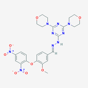 molecular formula C25H27N9O8 B400351 4-({2,4-Bisnitrophenyl}oxy)-3-(methyloxy)benzaldehyde (4,6-dimorpholin-4-yl-1,3,5-triazin-2-yl)hydrazone 