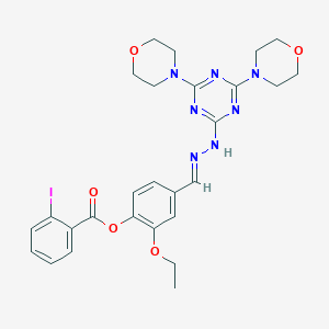 molecular formula C27H30IN7O5 B400357 4-{2-[4,6-Di(4-morpholinyl)-1,3,5-triazin-2-yl]carbohydrazonoyl}-2-ethoxyphenyl 2-iodobenzoate 