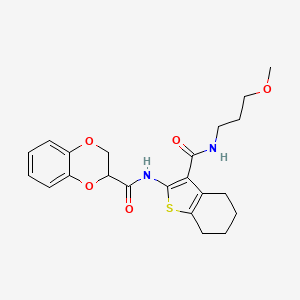 molecular formula C22H26N2O5S B4003654 N-(3-{[(3-methoxypropyl)amino]carbonyl}-4,5,6,7-tetrahydro-1-benzothien-2-yl)-2,3-dihydro-1,4-benzodioxine-2-carboxamide 