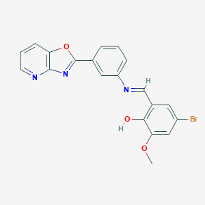 molecular formula C20H14BrN3O3 B400393 4-Bromo-2-methoxy-6-{[(3-[1,3]oxazolo[4,5-b]pyridin-2-ylphenyl)imino]methyl}phenol 