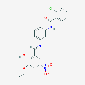 molecular formula C22H18ClN3O5 B400399 2-chloro-N-[3-({3-ethoxy-2-hydroxy-5-nitrobenzylidene}amino)phenyl]benzamide 