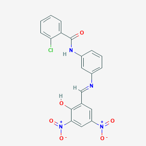 molecular formula C20H13ClN4O6 B400400 2-chloro-N-[3-({2-hydroxy-3,5-bisnitrobenzylidene}amino)phenyl]benzamide 