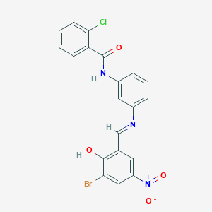 molecular formula C20H13BrClN3O4 B400405 N-[3-({3-bromo-2-hydroxy-5-nitrobenzylidene}amino)phenyl]-2-chlorobenzamide 