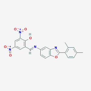 molecular formula C22H16N4O6 B400418 2-({[2-(2,4-Dimethylphenyl)-1,3-benzoxazol-5-yl]imino}methyl)-4,6-bisnitrophenol 