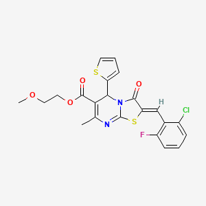 molecular formula C22H18ClFN2O4S2 B4004427 2-methoxyethyl 2-(2-chloro-6-fluorobenzylidene)-7-methyl-3-oxo-5-(2-thienyl)-2,3-dihydro-5H-[1,3]thiazolo[3,2-a]pyrimidine-6-carboxylate 