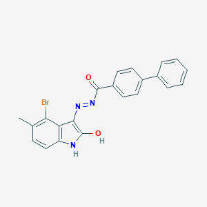 molecular formula C22H16BrN3O2 B400447 N'-(4-bromo-5-methyl-2-oxo-1,2-dihydro-3H-indol-3-ylidene)-4-biphenylcarbohydrazide 