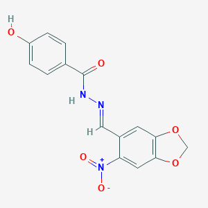 molecular formula C15H11N3O6 B400450 4-hydroxy-N'-({6-nitro-1,3-benzodioxol-5-yl}methylene)benzohydrazide 