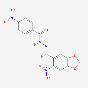 molecular formula C15H10N4O7 B400453 4-nitro-N'-({6-nitro-1,3-benzodioxol-5-yl}methylene)benzohydrazide 