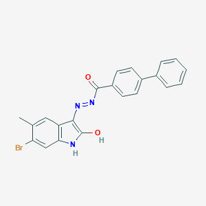 molecular formula C22H16BrN3O2 B400454 N'-(6-bromo-5-methyl-2-oxo-1,2-dihydro-3H-indol-3-ylidene)-4-biphenylcarbohydrazide 