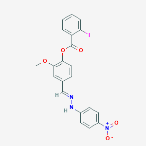 molecular formula C21H16IN3O5 B400467 4-(2-{4-Nitrophenyl}carbohydrazonoyl)-2-methoxyphenyl 2-iodobenzoate 