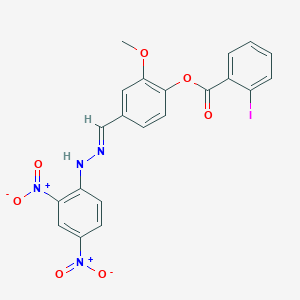 molecular formula C21H15IN4O7 B400471 4-(2-{2,4-Bisnitrophenyl}carbohydrazonoyl)-2-methoxyphenyl 2-iodobenzoate 