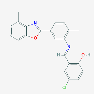 molecular formula C22H17ClN2O2 B400478 4-Chloro-2-({[2-methyl-5-(4-methyl-1,3-benzoxazol-2-yl)phenyl]imino}methyl)phenol 