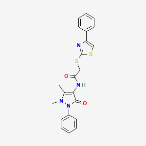 molecular formula C22H20N4O2S2 B4004783 N-(1,5-dimethyl-3-oxo-2-phenylpyrazol-4-yl)-2-[(4-phenyl-1,3-thiazol-2-yl)sulfanyl]acetamide 