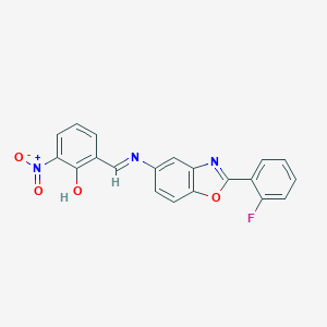 molecular formula C20H12FN3O4 B400481 2-({[2-(2-Fluorophenyl)-1,3-benzoxazol-5-yl]imino}methyl)-6-nitrophenol 