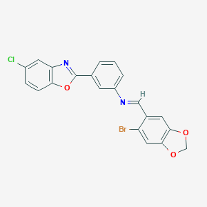 molecular formula C21H12BrClN2O3 B400484 N-[(6-bromo-1,3-benzodioxol-5-yl)methylene]-N-[3-(5-chloro-1,3-benzoxazol-2-yl)phenyl]amine 